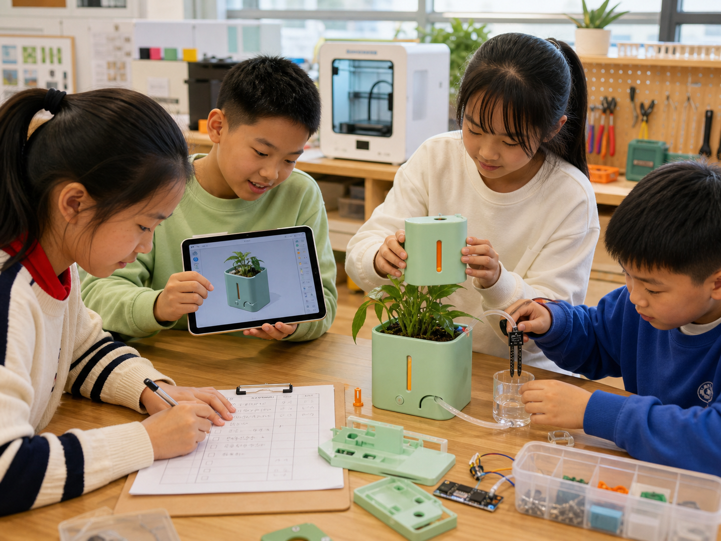 中国学生完成智能植物养护装置的需求记录、3D 设计、组装和测试