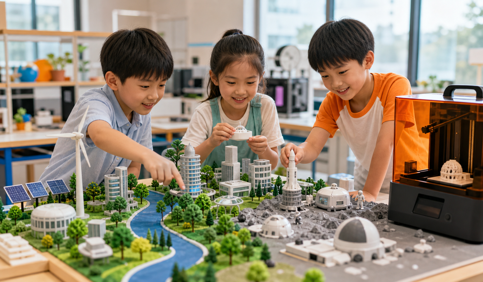 中国孩子创作融合自然、清洁能源与太空探索的未来世界