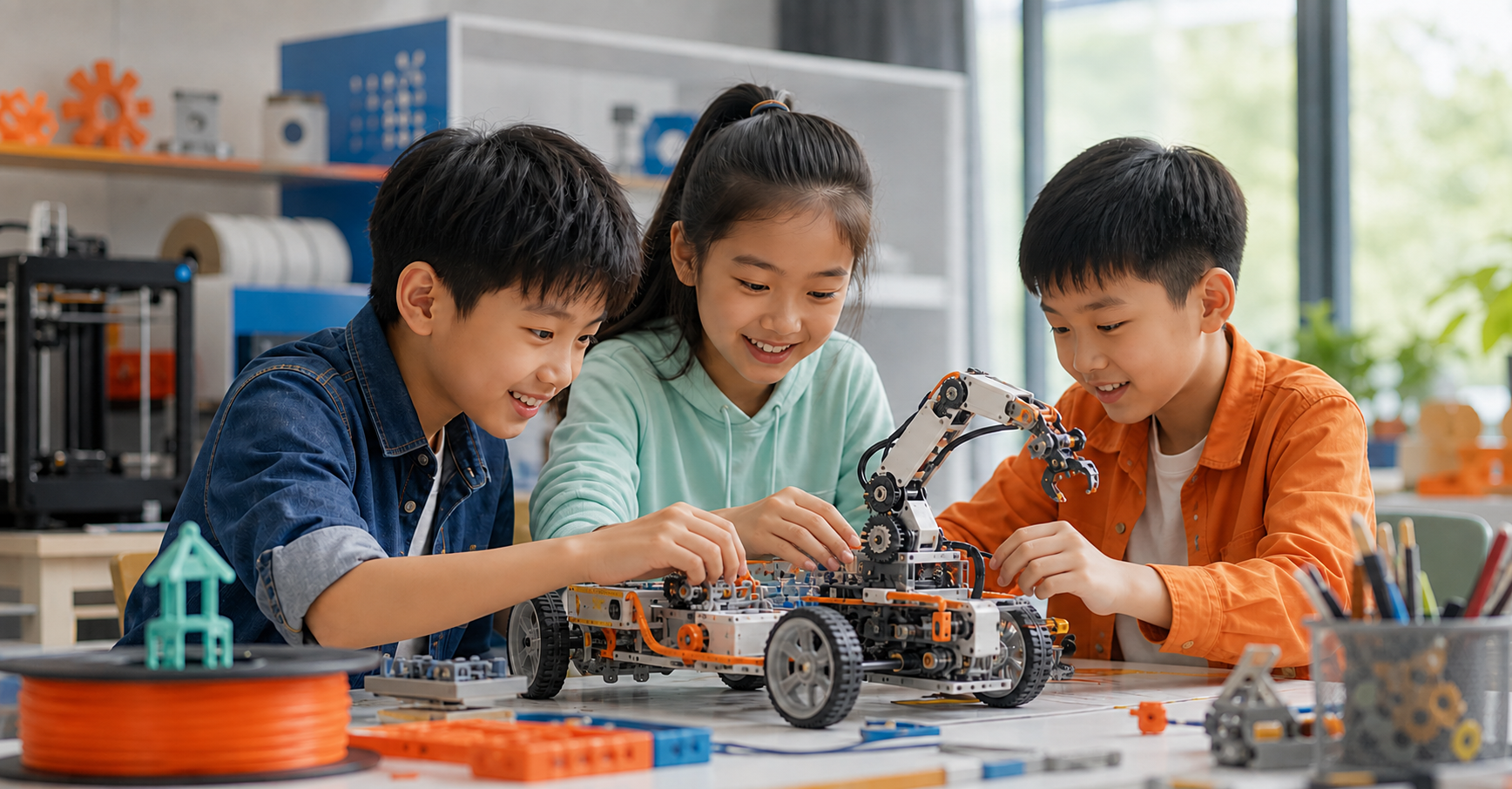 Chinese children building mechanical future mobility inventions