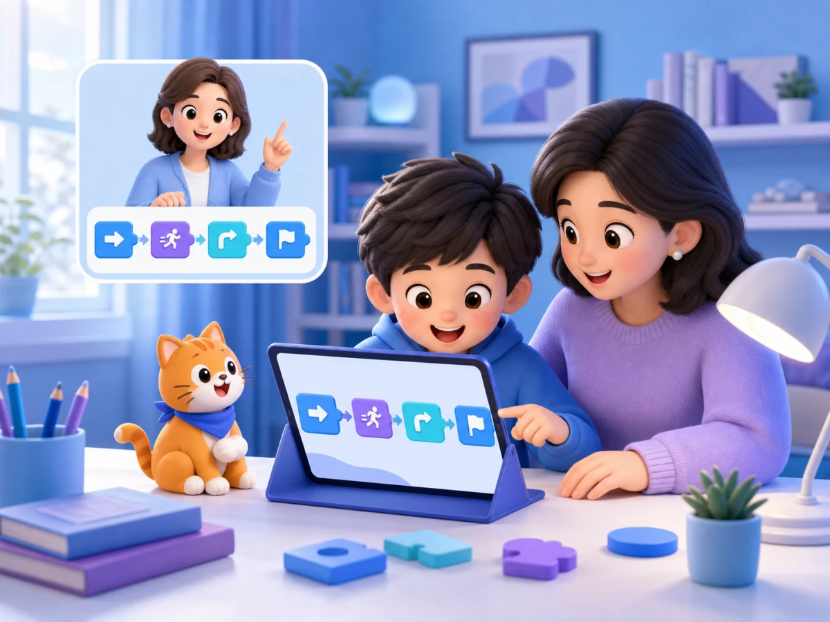 Coding with blocks together in class and at home