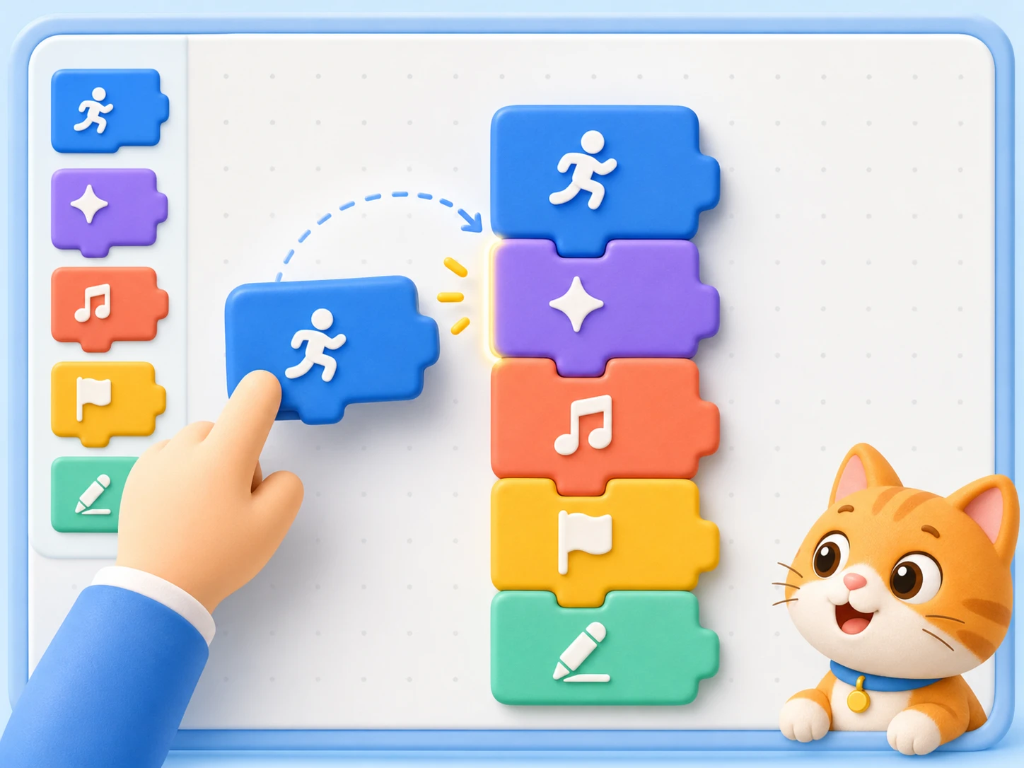 Colorful blocks snapped into commands