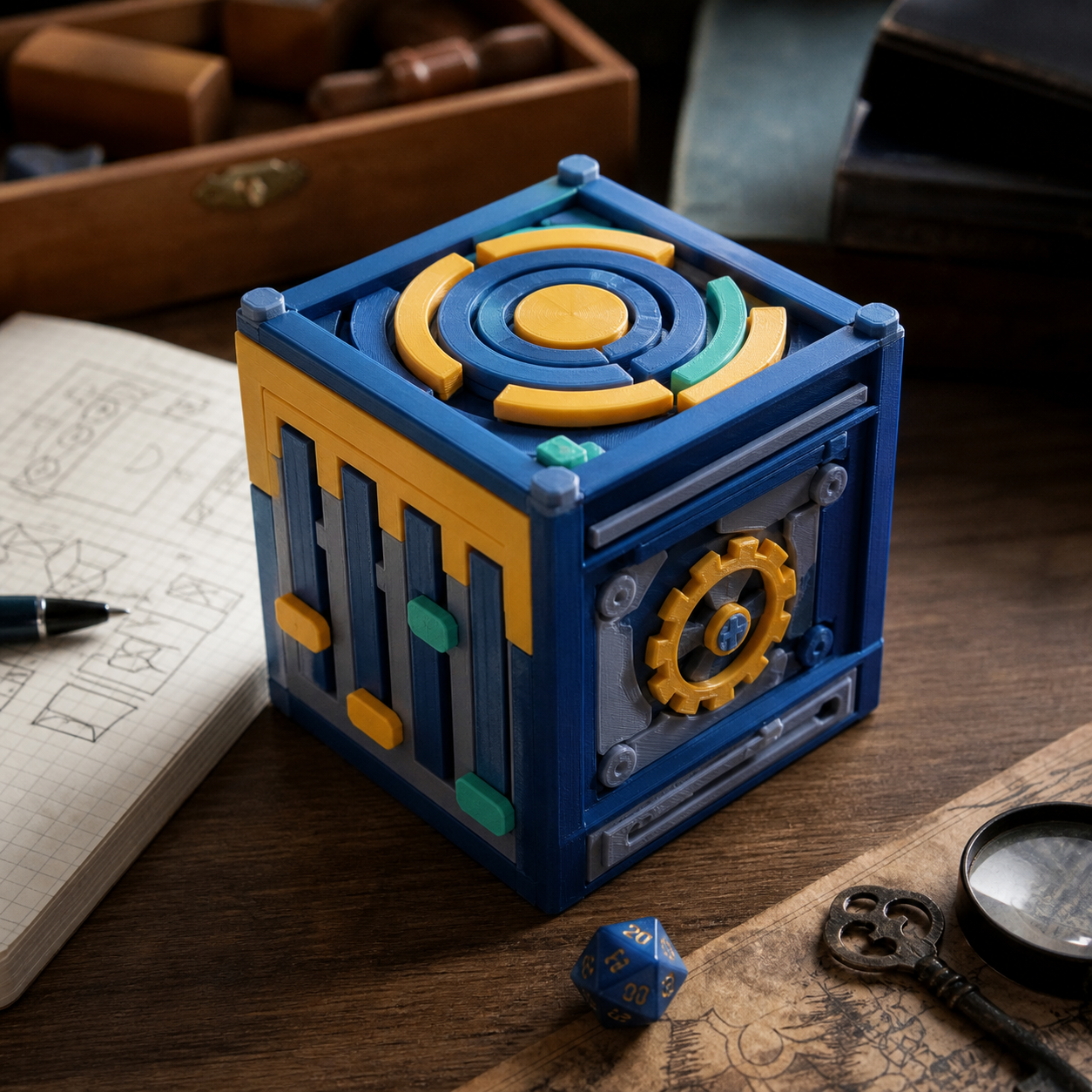 Mechanism box and puzzle solving device