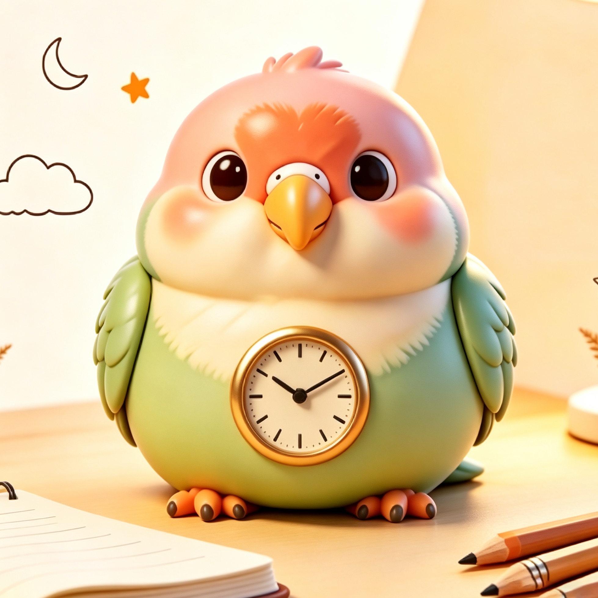Soft and cute parrot reading clock